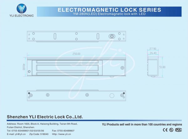 sơ đồ kích thước khoá điện từ YM-280N LED