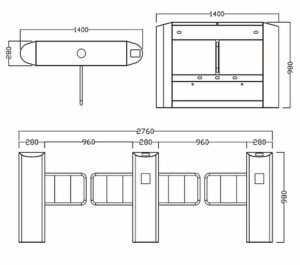 Kich Thuoc Cổng an ninh Swing Barrier Y305