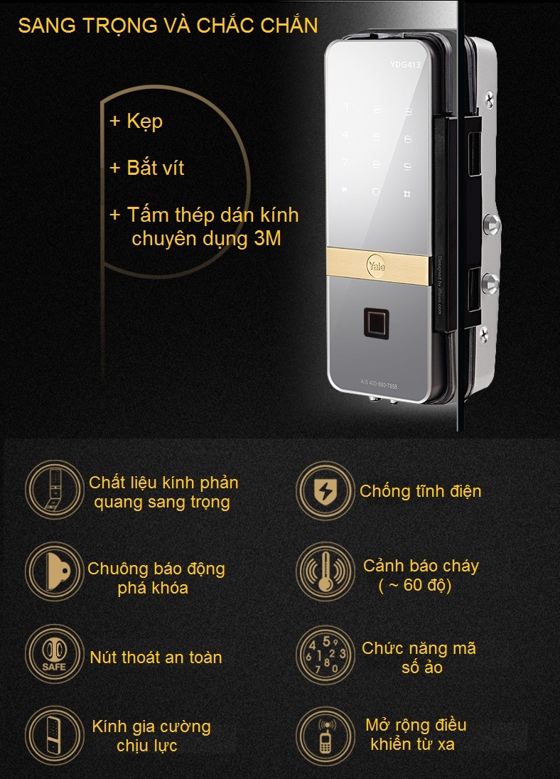 Khóa cửa kính vân tay YDG 413